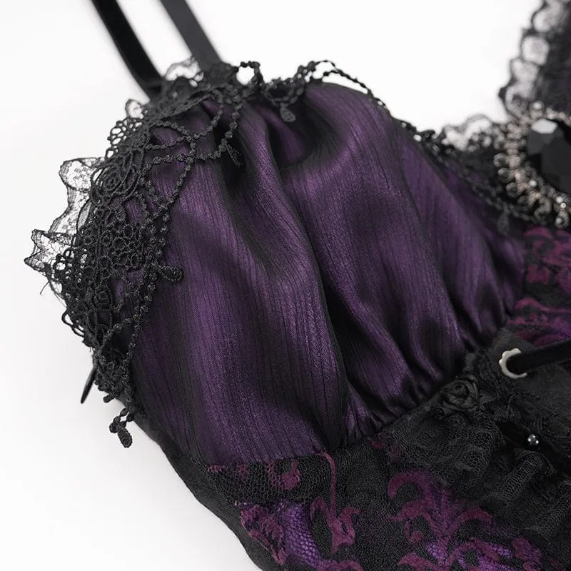 Gothic Überbrustkorsett mit Schnürung für Damen in Schwarz/Lila