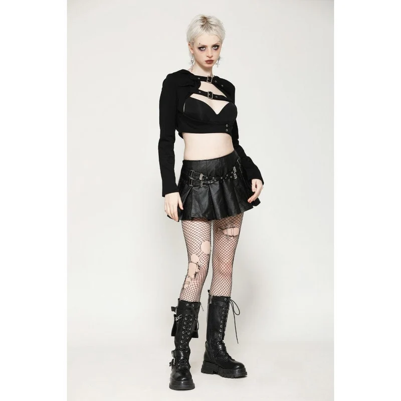 Kurzer Punkrock mit Ösen und Schnalle für Damen