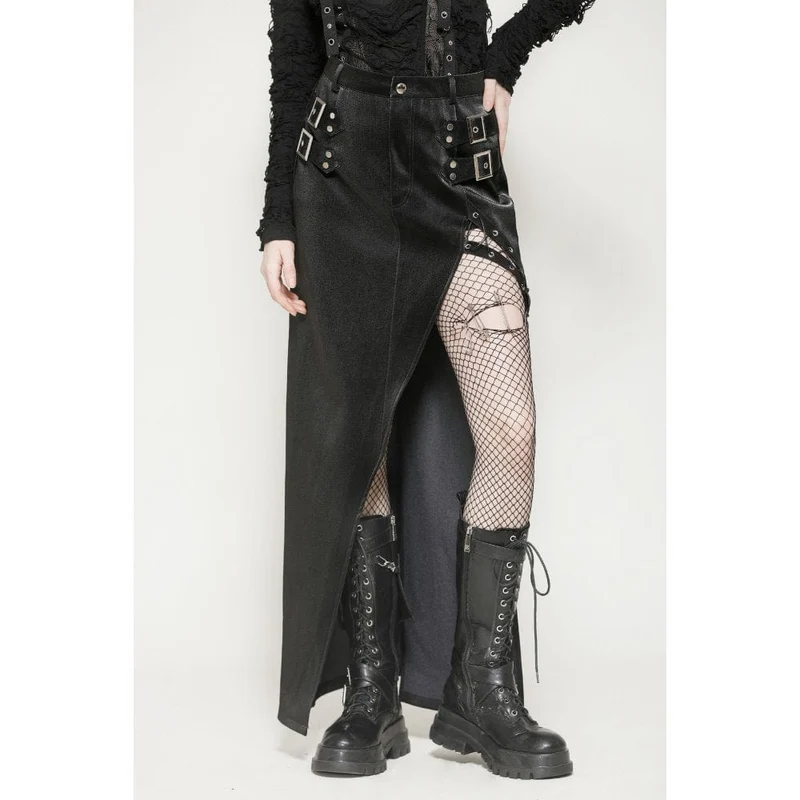 Punkrock für Damen mit Schnallenverschluss und Seitenschlitz und unregelmäßigem Saum