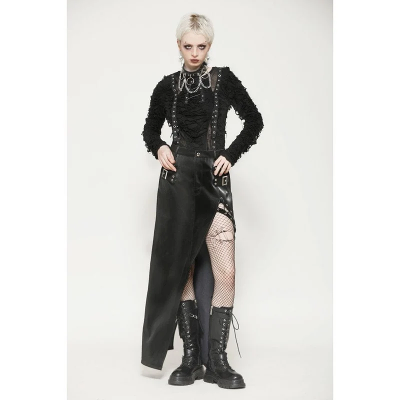 Punkrock für Damen mit Schnallenverschluss und Seitenschlitz und unregelmäßigem Saum