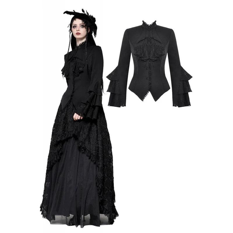 Gothic-Langarmhemd mit Rüschen für Damen