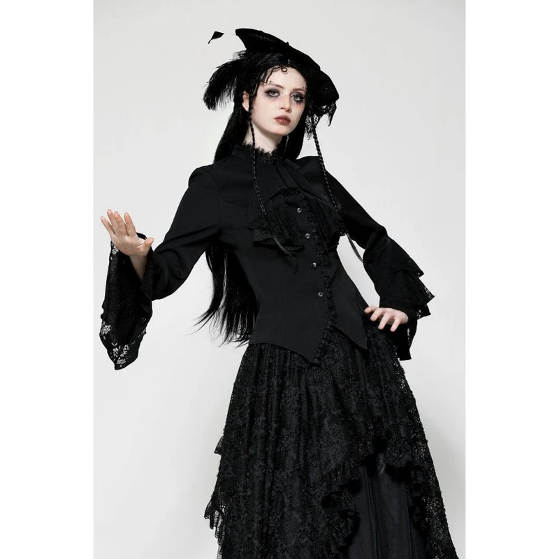 Gothic-Langarmhemd mit Rüschen für Damen