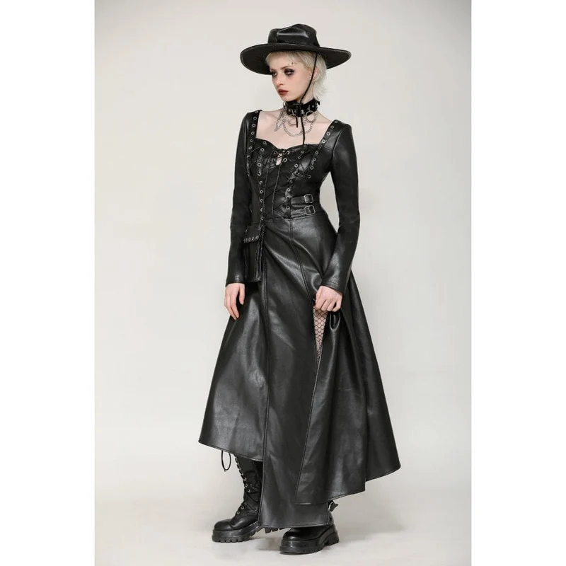 Damen-Kleid mit Punk-Ösen, seitlichem Schlitz und unregelmäßigem Saum