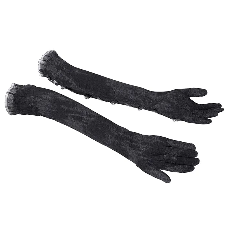 Gothic-Armstulpen aus Kunstleder mit gekreuztem Netzgewebe für Damen
