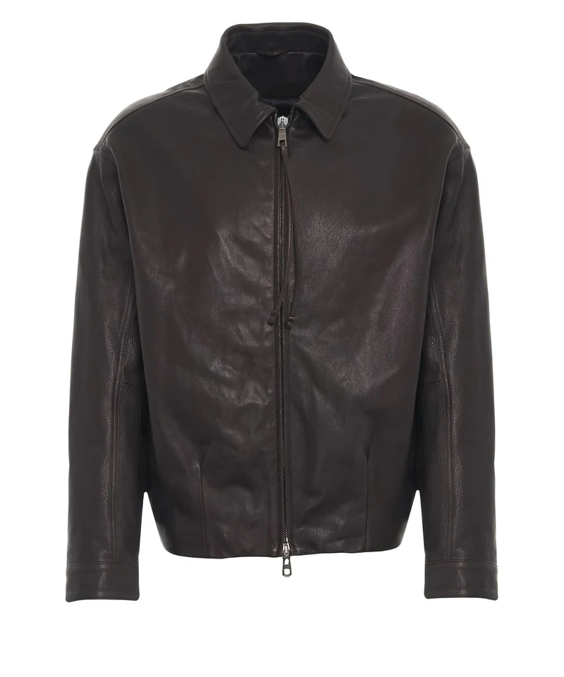 Giacca in pelle con colletto polo