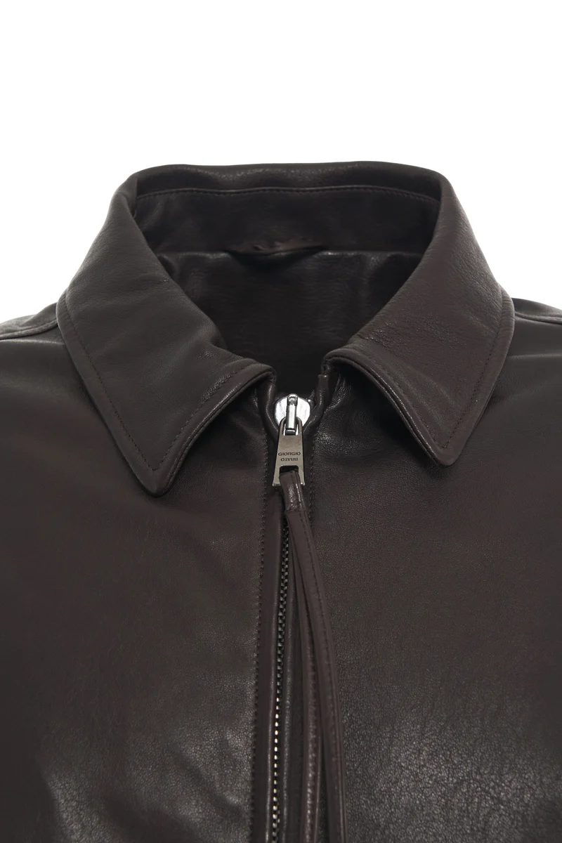 Giacca in pelle con colletto polo