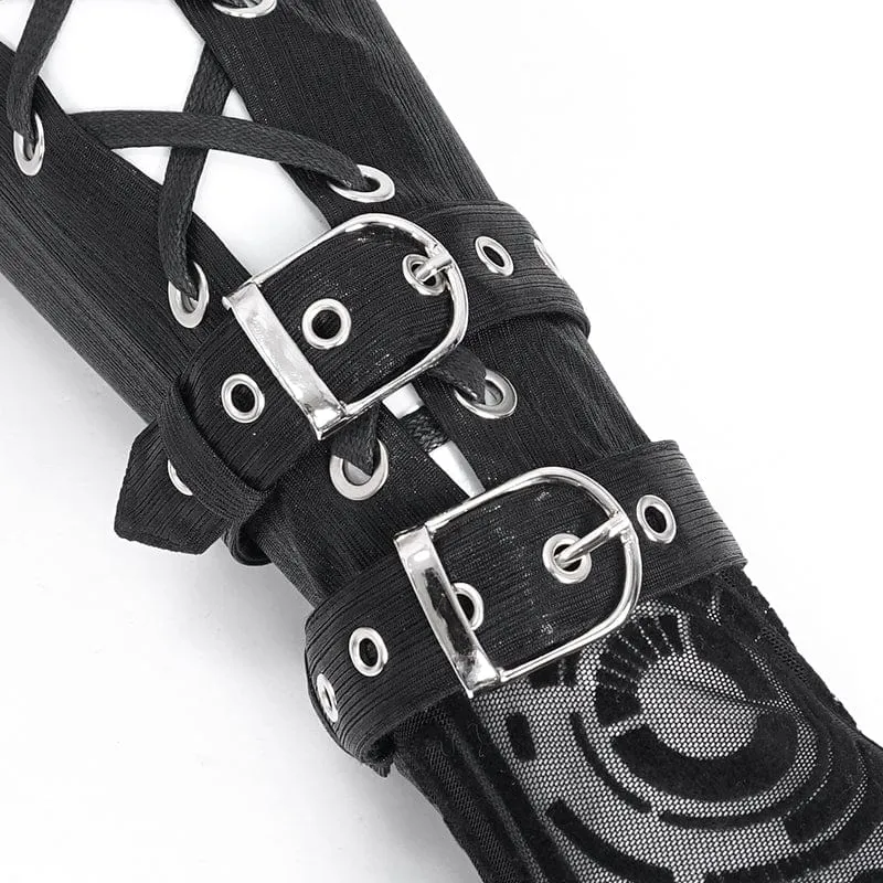 Herren Punk Mesh Splice Schnürhandschuhe Fingerlose Handschuhe