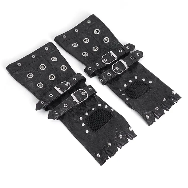 Gothic-Mesh-Splice-Halbfingerhandschuhe mit Nieten für Herren