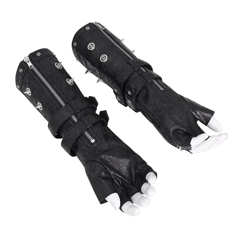 Gothic-Mesh-Splice-Halbfingerhandschuhe mit Nieten für Herren