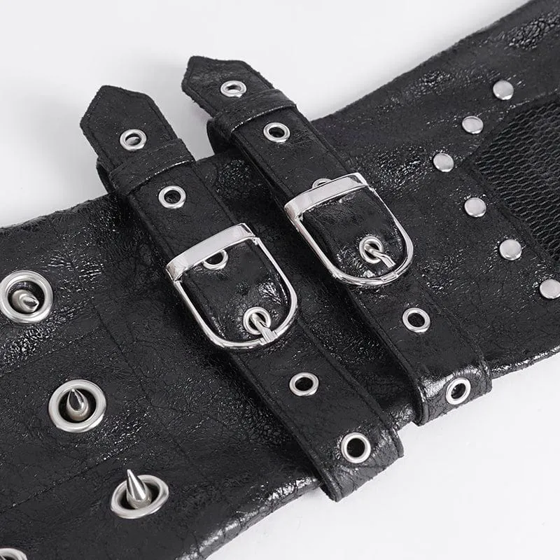 Gothic-Mesh-Splice-Halbfingerhandschuhe mit Nieten für Herren