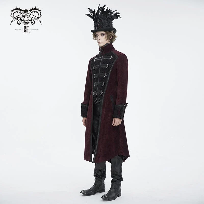 Roter Schwalbenschwanzmantel für Herren im Gothic-Stil mit Stehkragen