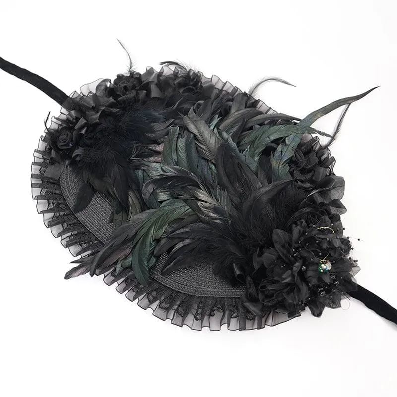 Gothic-Haarschmuck für Damen mit Netzriemen und Federn