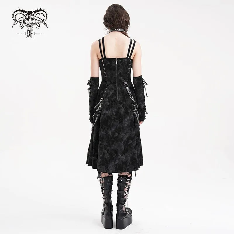 Damen Gothic Ketten Ringe Unterkleid mit Handschuhen