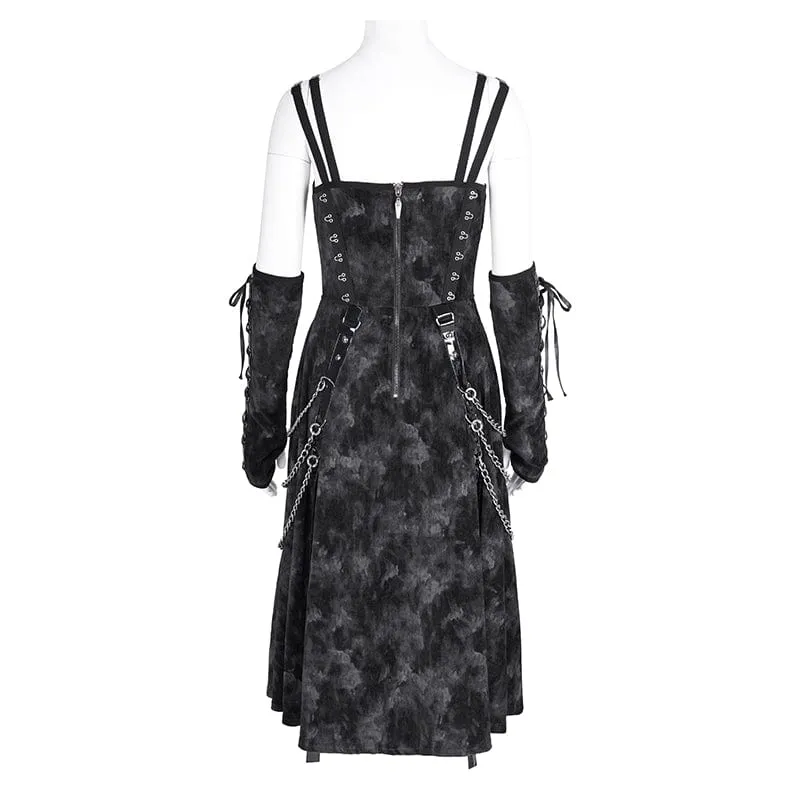 Damen Gothic Ketten Ringe Unterkleid mit Handschuhen