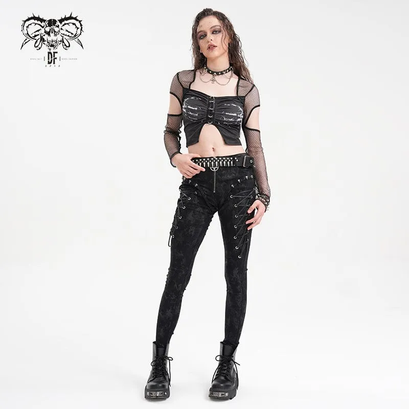 Langärmliges Punk-Crop-Top aus Mesh mit Cut-outs für Damen