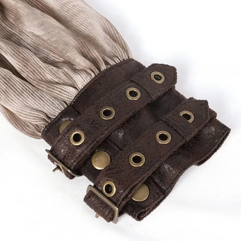 Damen Steampunk Schnallen Neckholder Langarm Blusen Kaffee