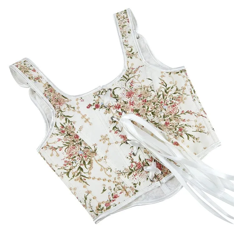 Gothic Überbrustkorsett mit Blumenmuster für Damen, Weiß