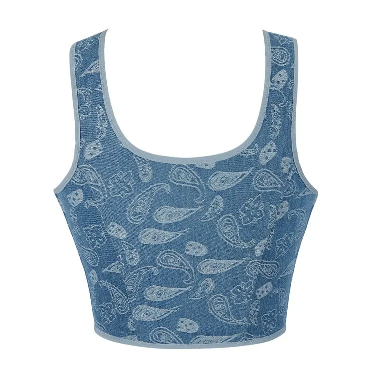 Grunge Überbrustkorsett mit Blumenmuster für Damen in Blau