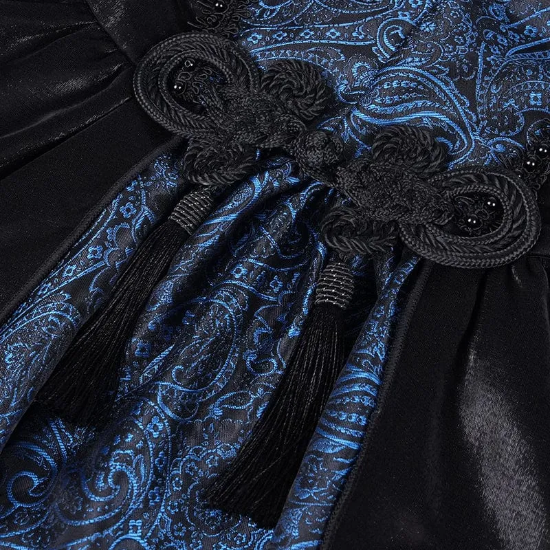 Gothic-Kleid für Damen mit Schnürung, Neckholder, asymmetrischem Saum, Abschlusskleid, blau