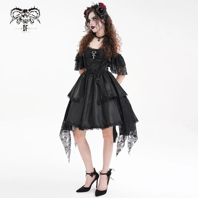 Gothic-Schnürkleid für Damen mit Neckholder und asymmetrischem Saum, Abschlusskleid
