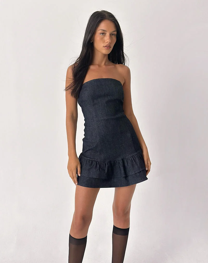 Luminis Minikleid aus dunklem Denim Indigo