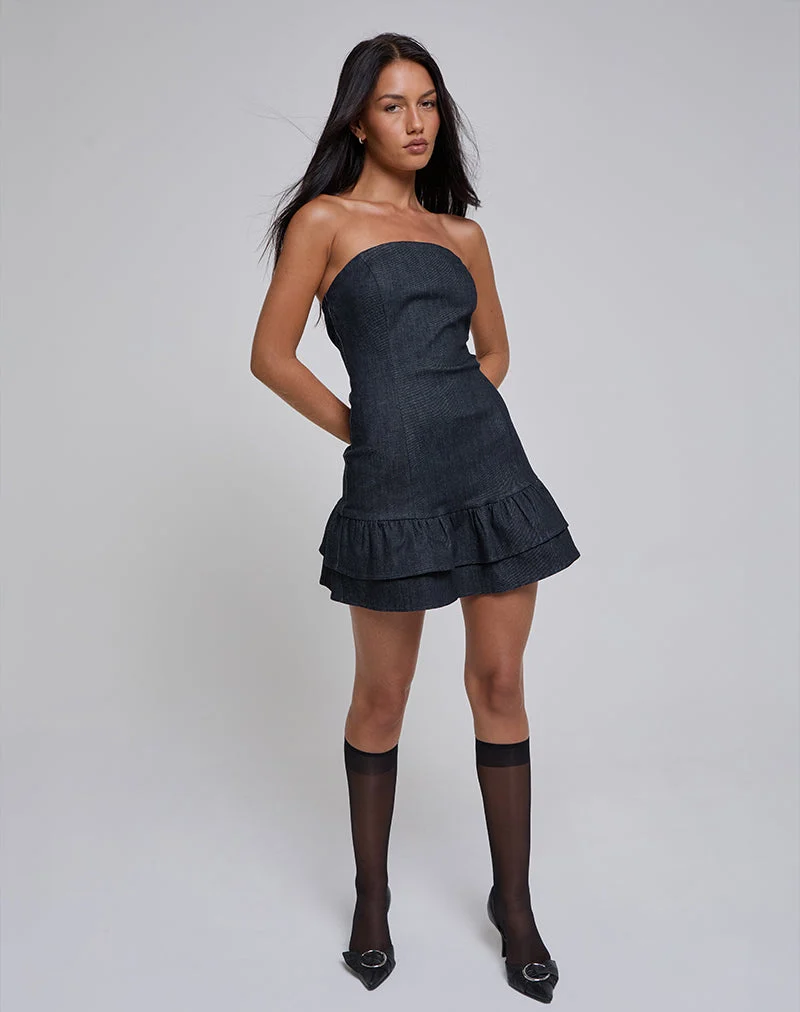 Luminis Minikleid aus dunklem Denim Indigo