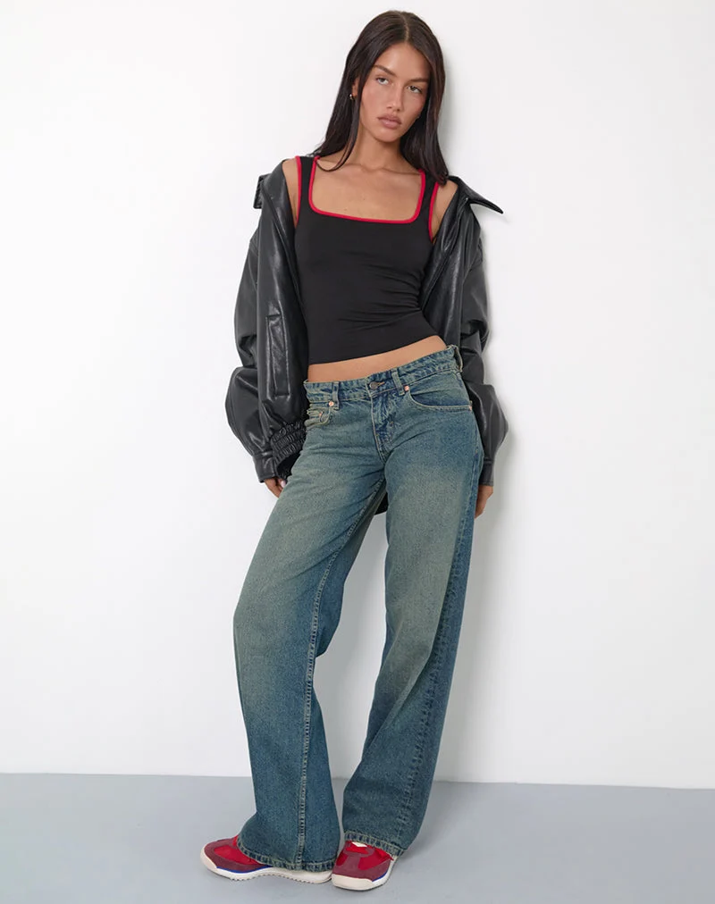 Shajani Top in Schwarz mit roter Bindung