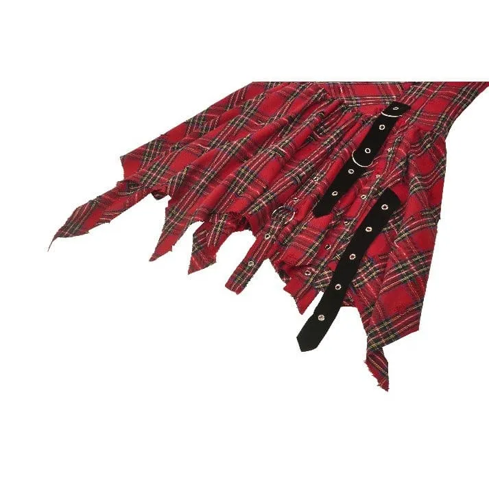 Grunge Kleid mit Schnalle und zerrissenem Karomuster für Damen in Rot
