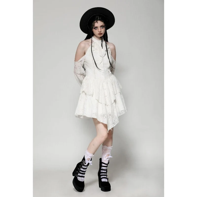 Steampunk-Kleid mit zerrissenen Schultern für Damen, Beige
