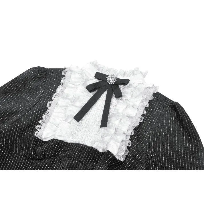 Gothic Lolita Rüschenkleid aus Spitze, kurzes Damenkleid, Abschlusskleid, Schwarz-Weiß