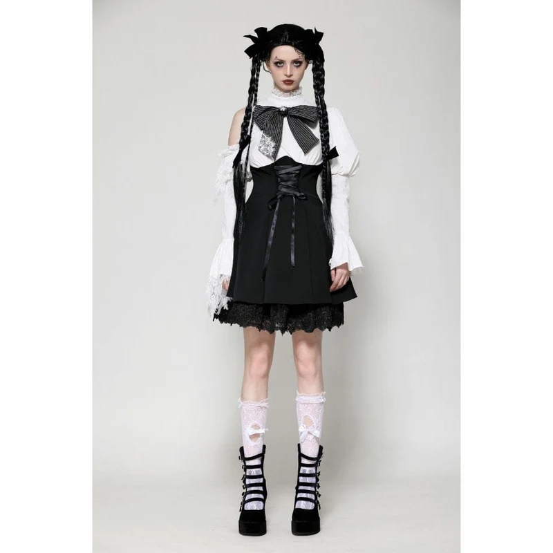 Gothic Lolita-Kleid mit Schleife, kurzes Kleid für Damen, Abschlusskleid, Schwarz-Weiß