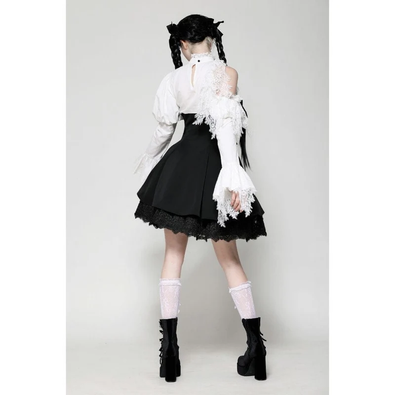 Gothic Lolita-Kleid mit Schleife, kurzes Kleid für Damen, Abschlusskleid, Schwarz-Weiß