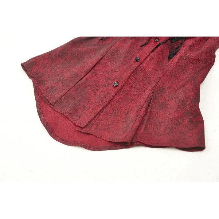 Gothic Rüschen-Spitzen-Langarmshirt für Damen Rot