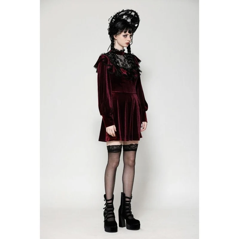 Rotes, gotisches Häkelkleid aus Samt für Damen, Abschlusskleid