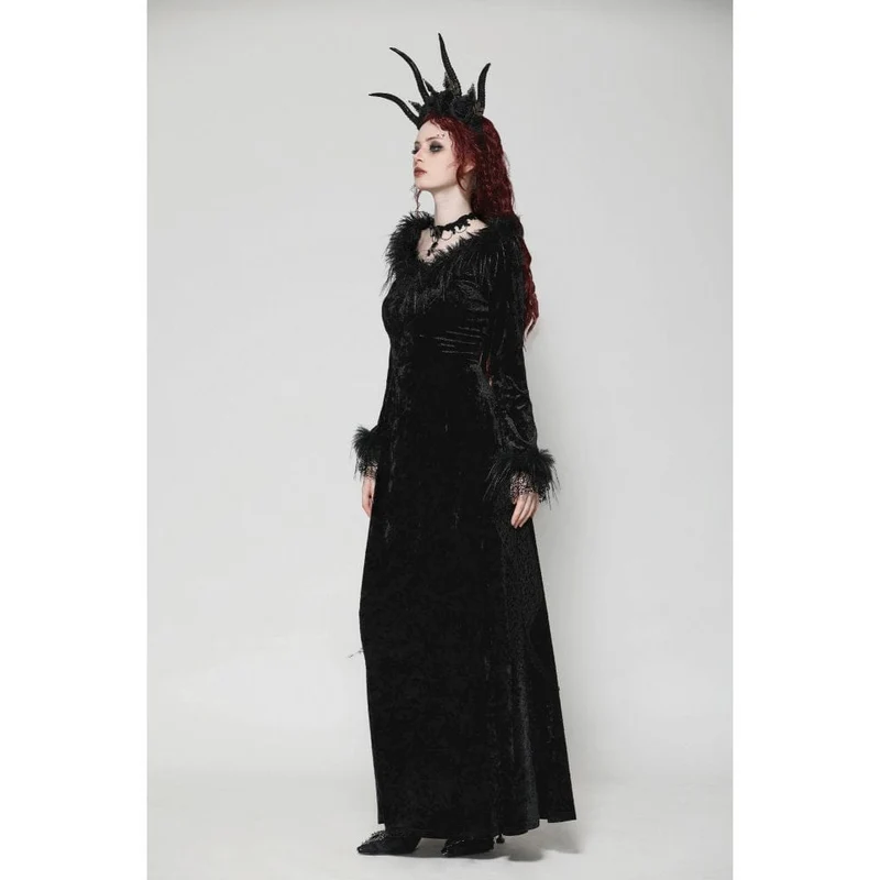 Gothic-Maxikleid aus Samt und Spitze für Damen – Hochzeitskleid