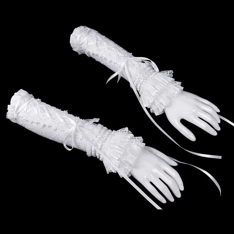 Gothic-Armstulpen mit Schnürung aus Netzspitze für Damen, Weiß