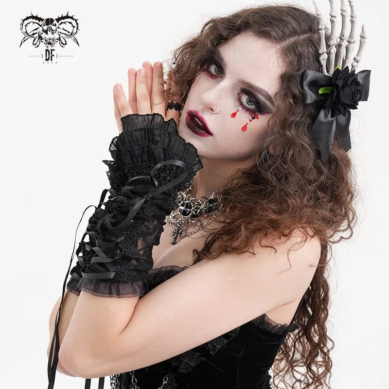 Gothic-Armstulpen aus Netzspitze zum Schnüren für Damen