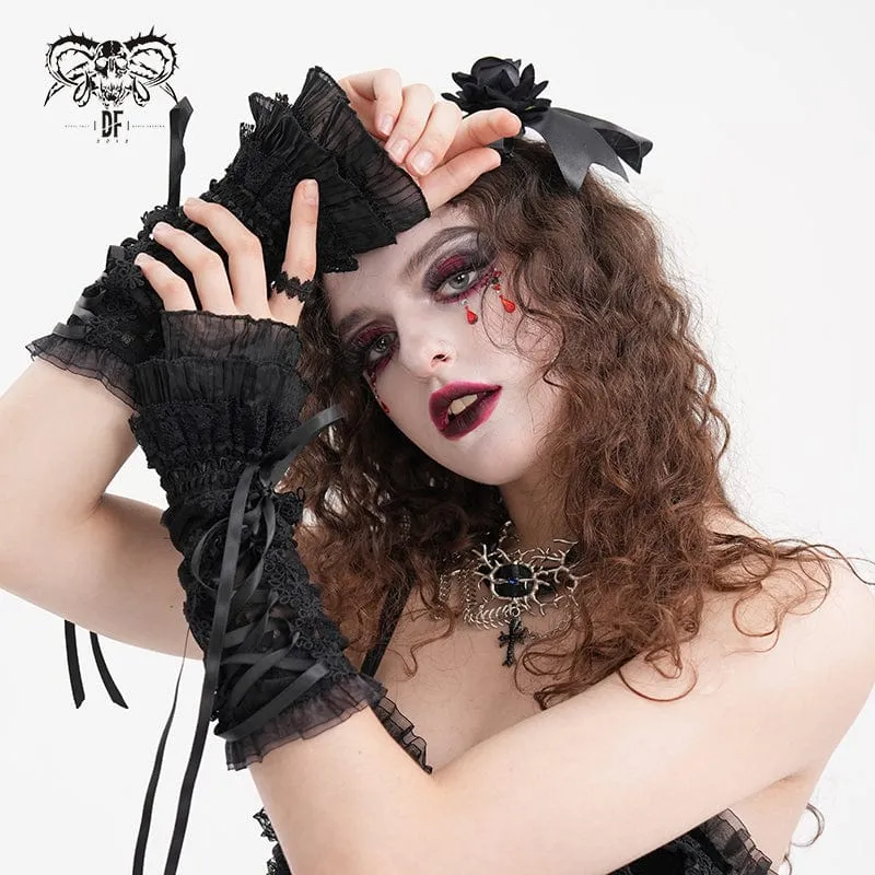 Gothic-Armstulpen aus Netzspitze zum Schnüren für Damen