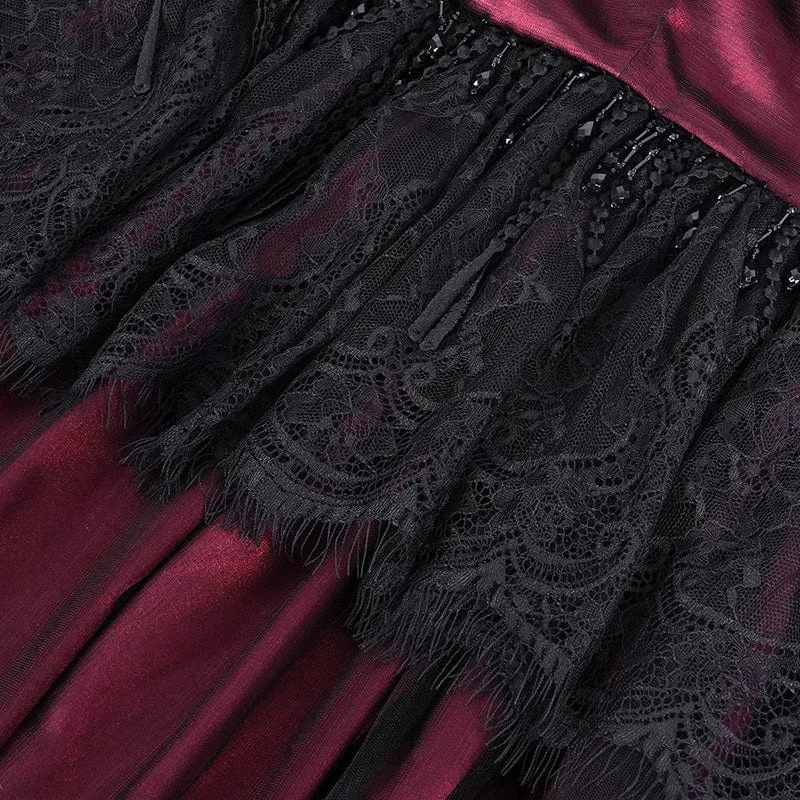 Gothic Umhang aus Netzstoff mit Spitzenquasten für Damen, Rot