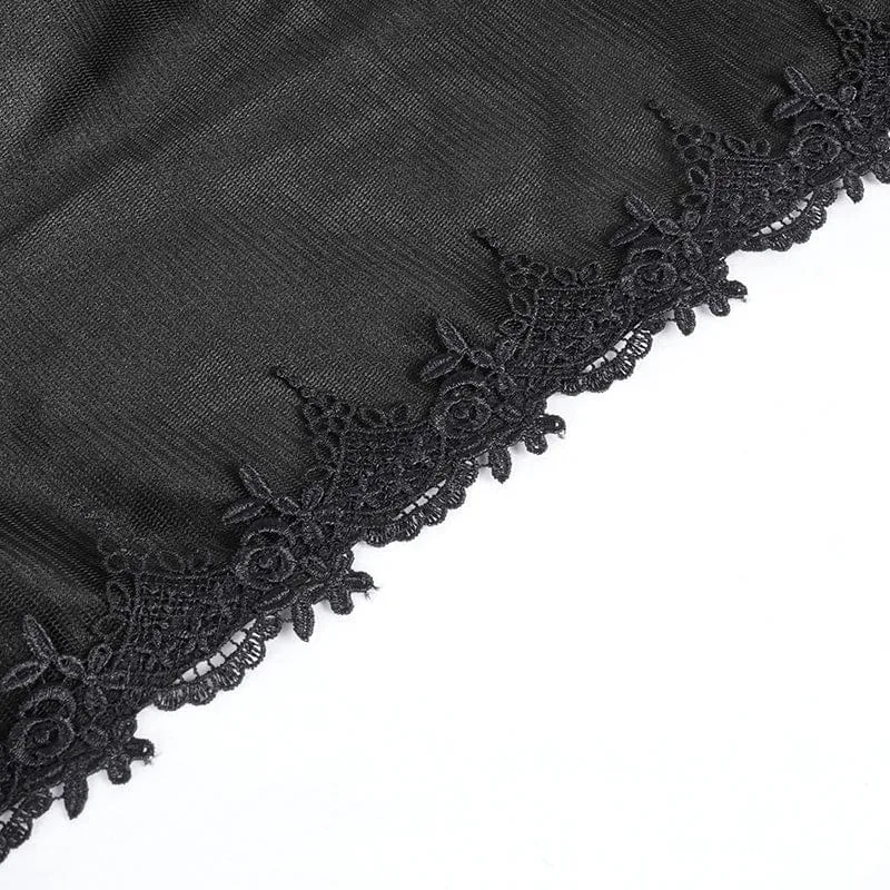 Gothic-Umhang aus Netzstoff mit Spitzenquasten und Kapuze für Damen