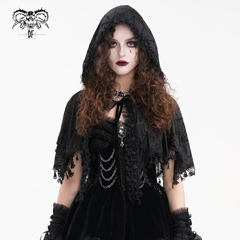 Gothic-Umhang mit Quastenriemen und Kapuze für Damen
