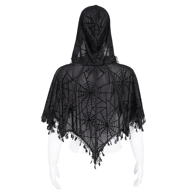 Gothic-Umhang mit Quastenriemen und Kapuze für Damen
