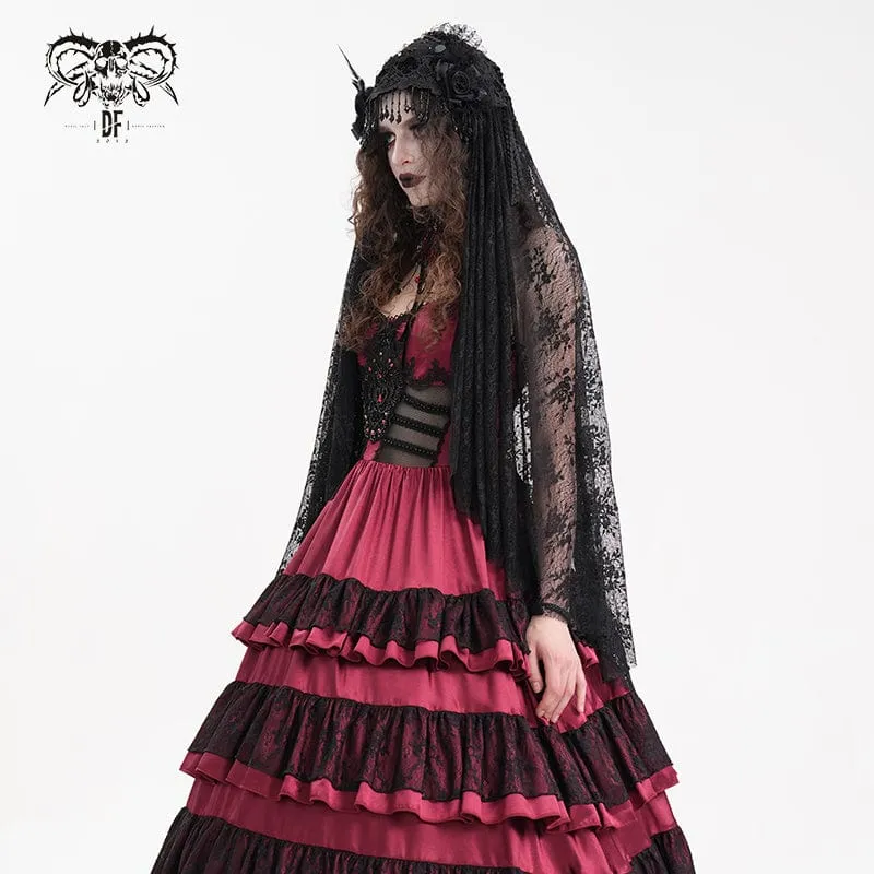 Gothic-Schleier mit Häkelquasten und Spitze für Damen