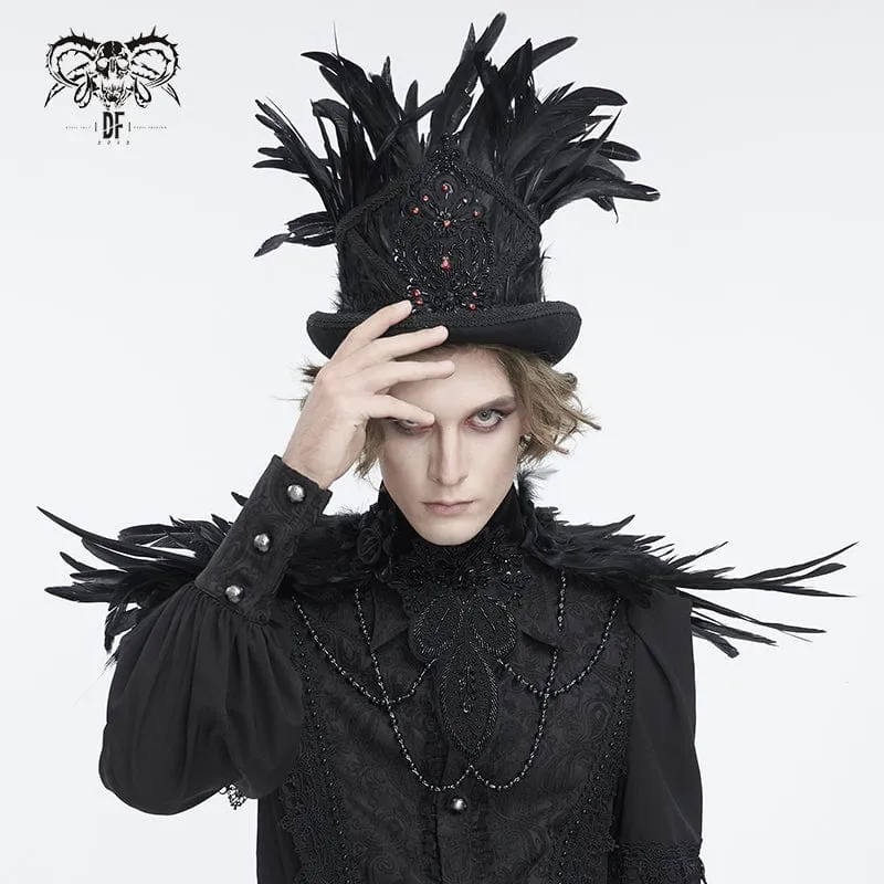 Herren-Zylinder mit Gothic-Blumenstickerei und Federn