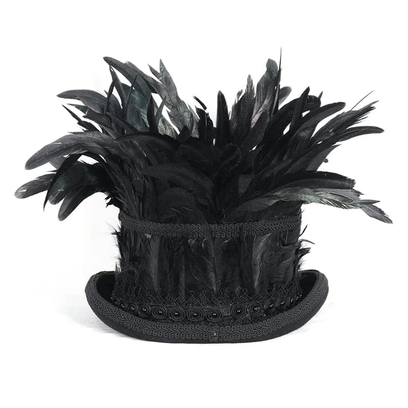 Herren-Zylinder mit Gothic-Blumenstickerei und Federn