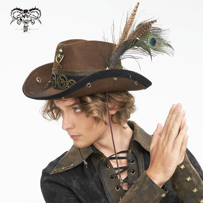 Gothic-Cowboyhut mit Totenkopffedern für Herren