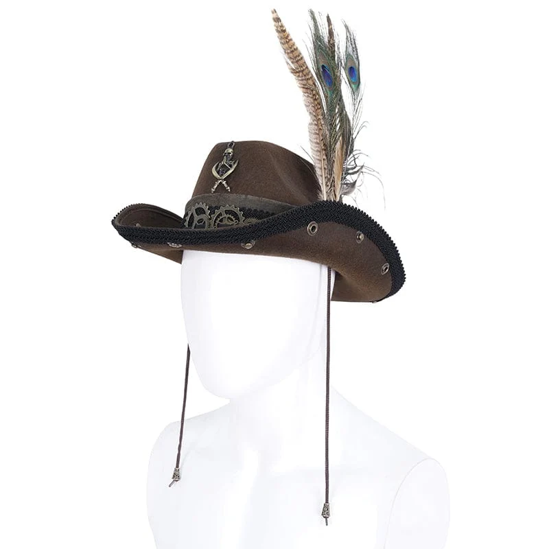 Gothic-Cowboyhut mit Totenkopffedern für Herren