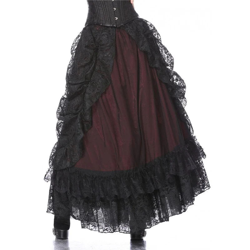 Mehrschichtiger Gothic-Spitzen-Maxirock für Damen