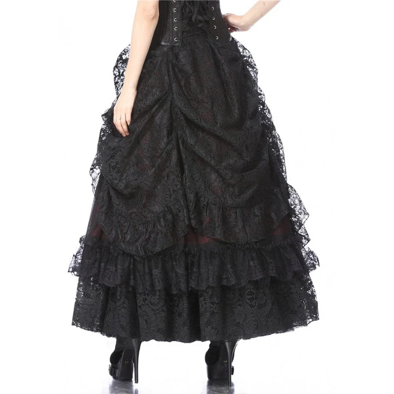 Mehrschichtiger Gothic-Spitzen-Maxirock für Damen