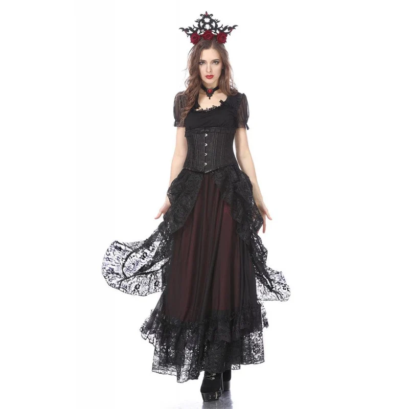 Mehrschichtiger Gothic-Spitzen-Maxirock für Damen